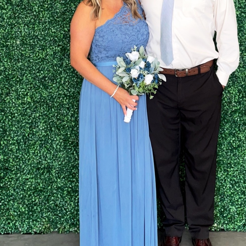 Steele blue David’s bridal dress size 12